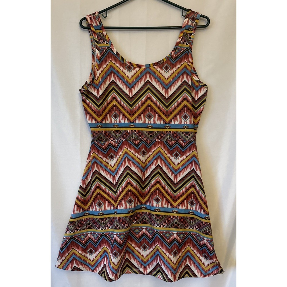 Bobbie Brooks Ladies Chevron Southwestern Empire Waist Scoop Mini Tank Dress M